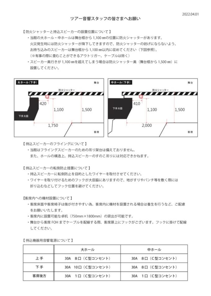 スピーカーを等を持ち込まれる方へのお願い