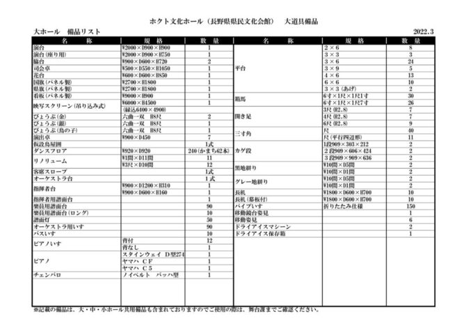 大道具備品資料