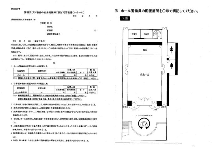 警備及び入場者の安全確保等に関する誓約書（小ホール）